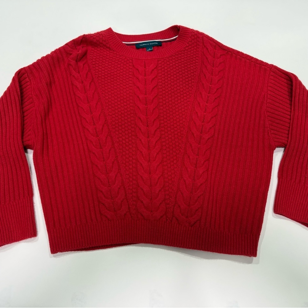 Tommy Hilfiger Women’s Red Cable Knit Sweater Size M Classic Preppy